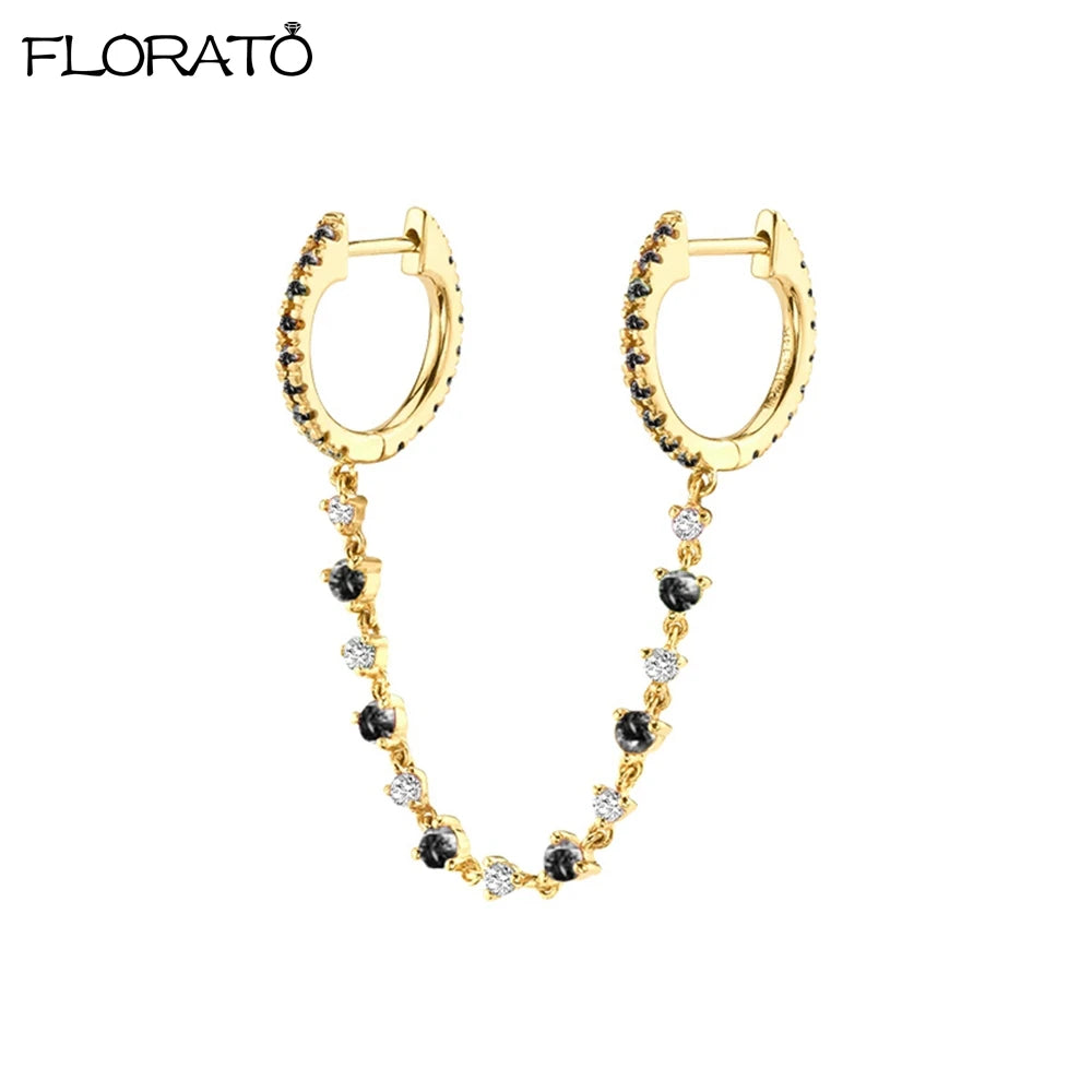 Boucle d'oreille créole avec chaîne et strass