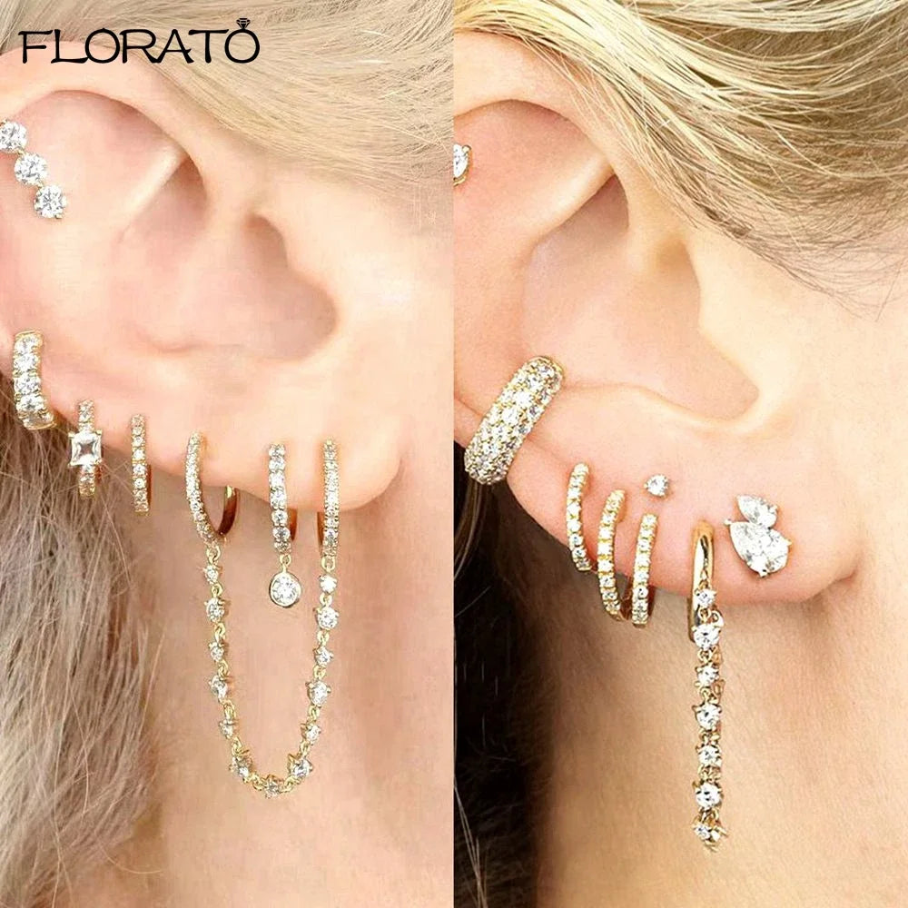 Boucle d'oreille créole avec chaîne et strass