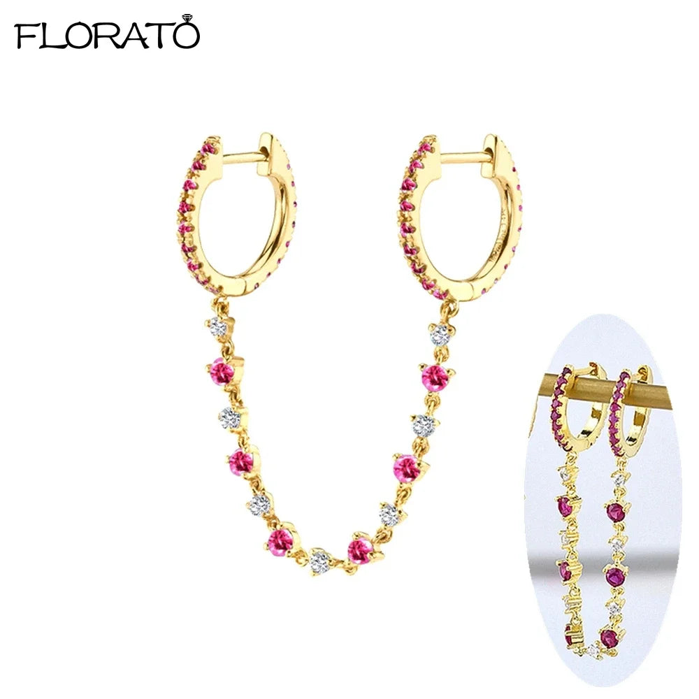 Boucle d'oreille créole avec chaîne et strass