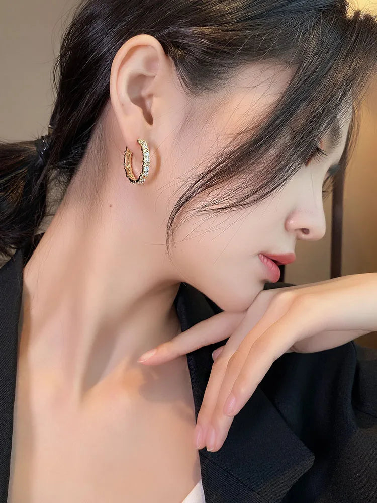 Boucles d'oreilles en métal pour femmes avec diamant
