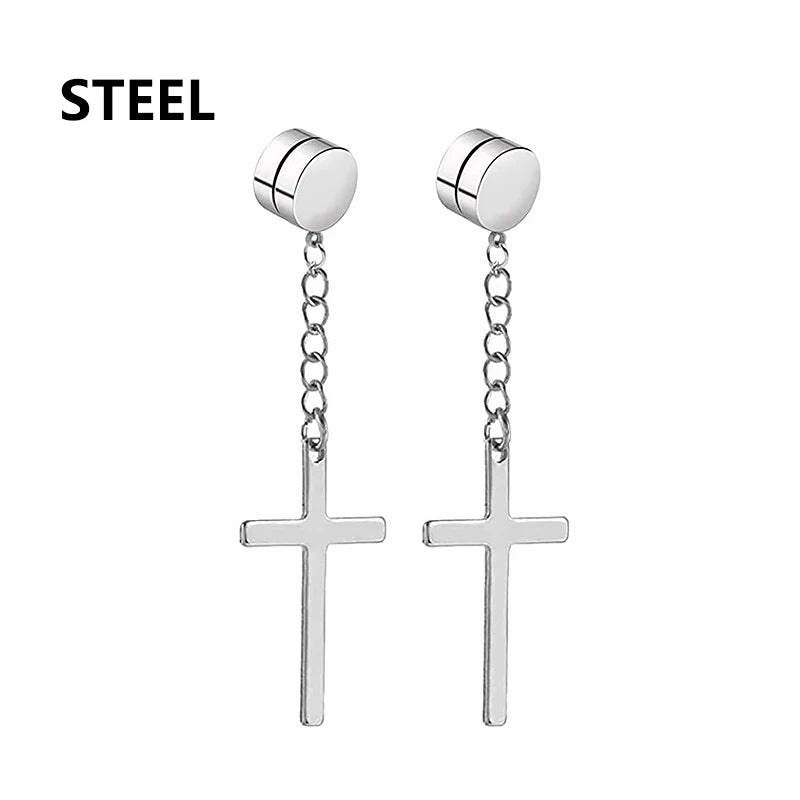 boucle d'oreille créole pendentif croix homme