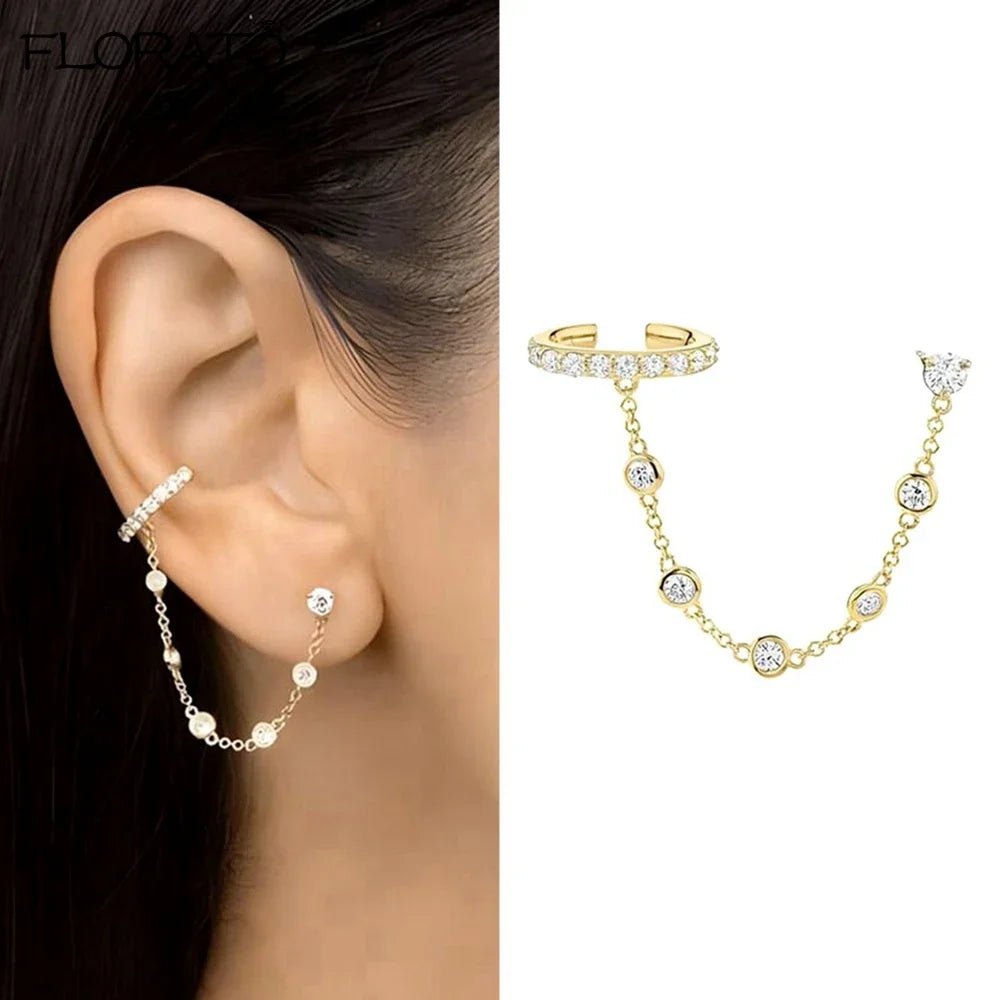 Boucle d'oreille créole avec chaîne et strass