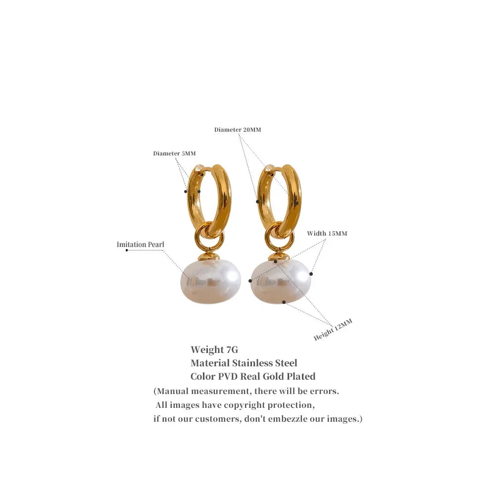 boucle d’oreille créole perle en acier inoxydable doré