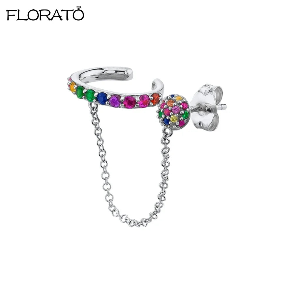 Boucle d'oreille créole avec chaîne et strass