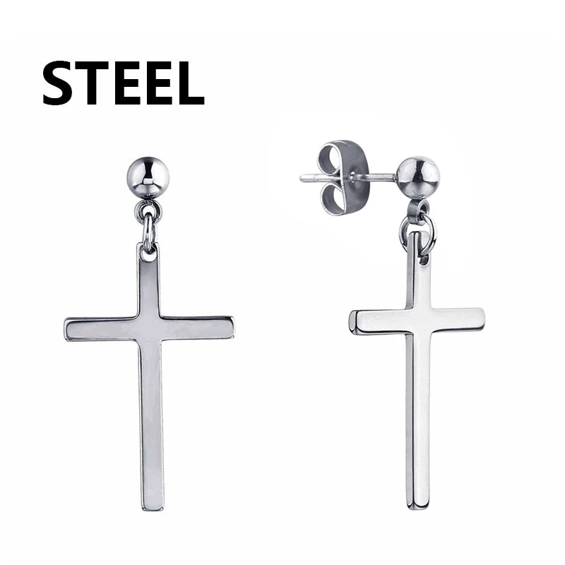 boucle d'oreille créole pendentif croix homme