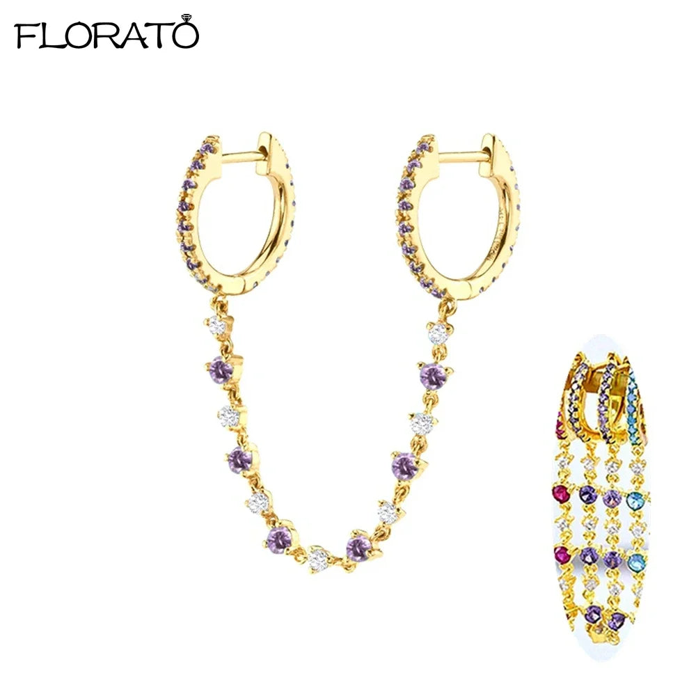 Boucle d'oreille créole avec chaîne et strass