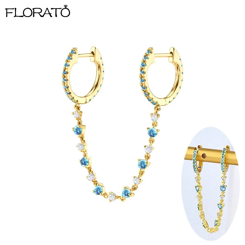 Boucle d'oreille créole avec chaîne et strass