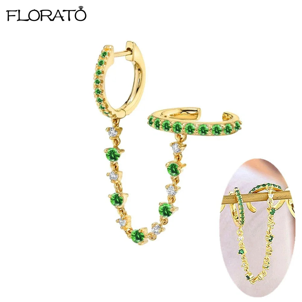 Boucle d'oreille créole avec chaîne et strass