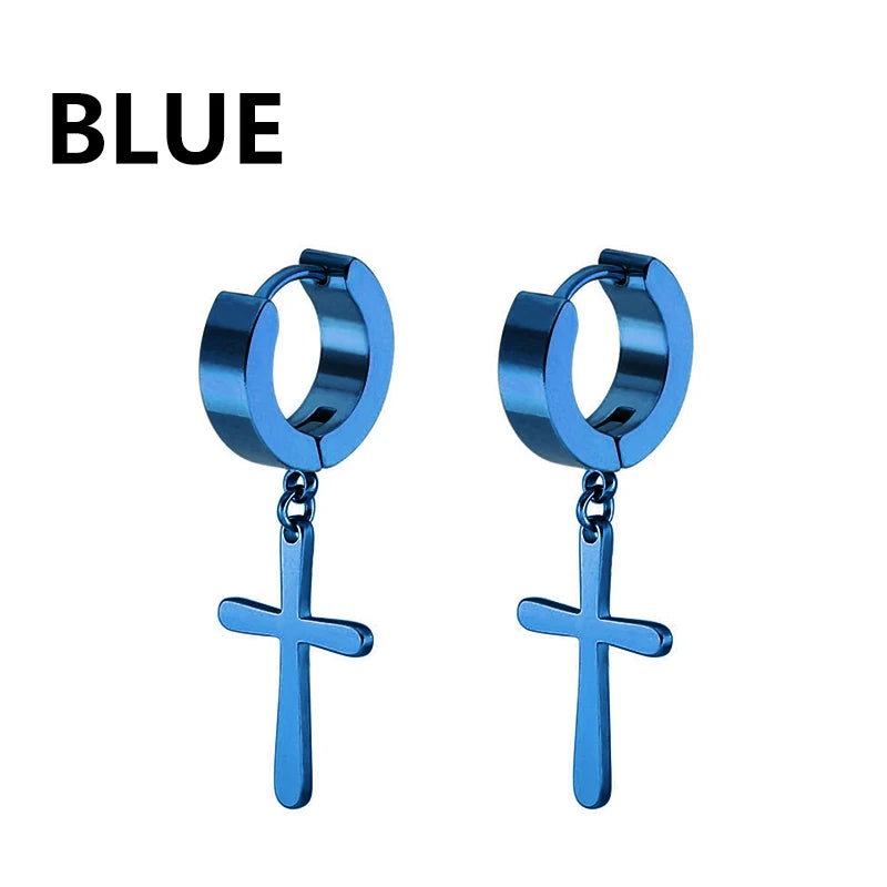 boucle d'oreille créole pendentif croix homme