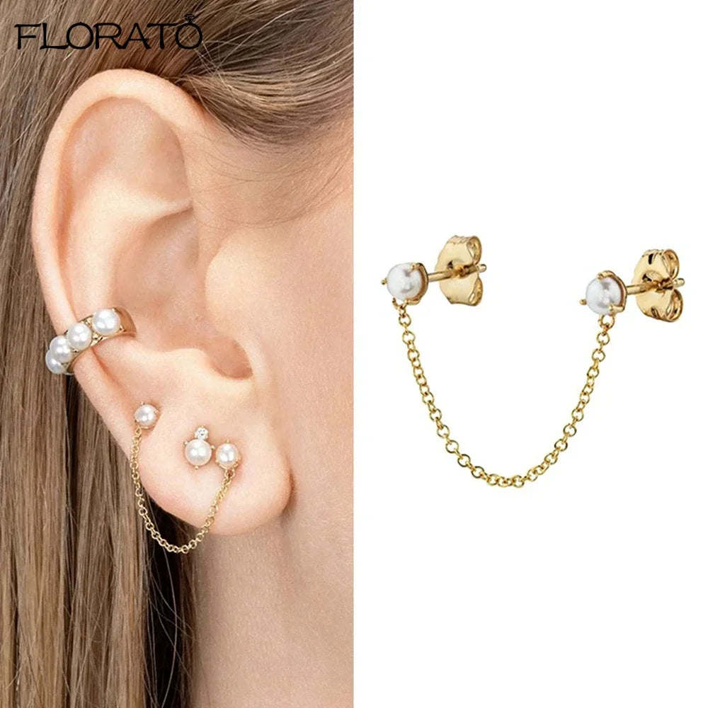 Boucle d'oreille créole avec chaîne et strass