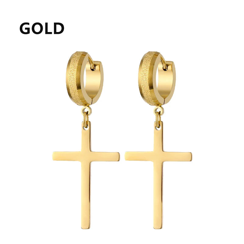boucle d'oreille créole pendentif croix homme