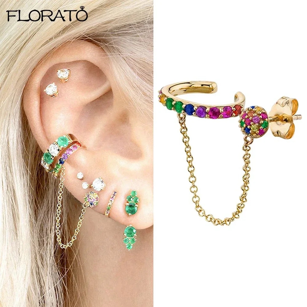 Boucle d'oreille créole avec chaîne et strass