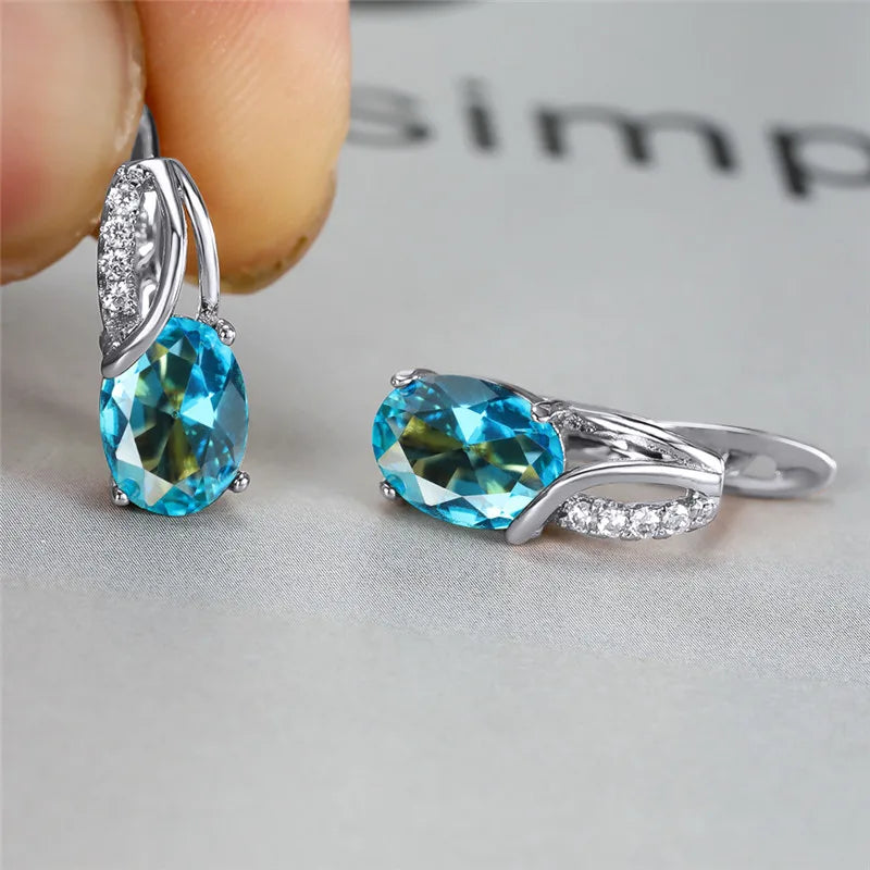 boucle d'oreille créole pierre bleu