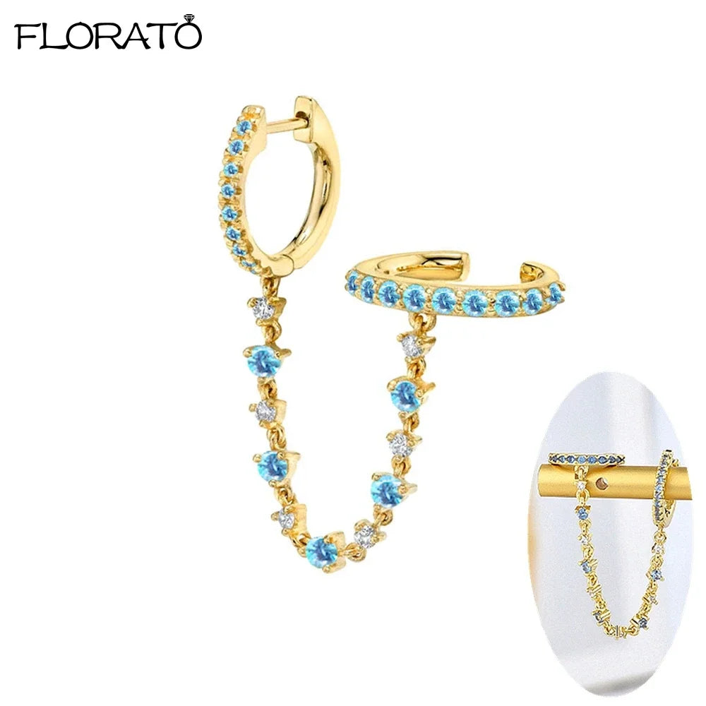 Boucle d'oreille créole avec chaîne et strass