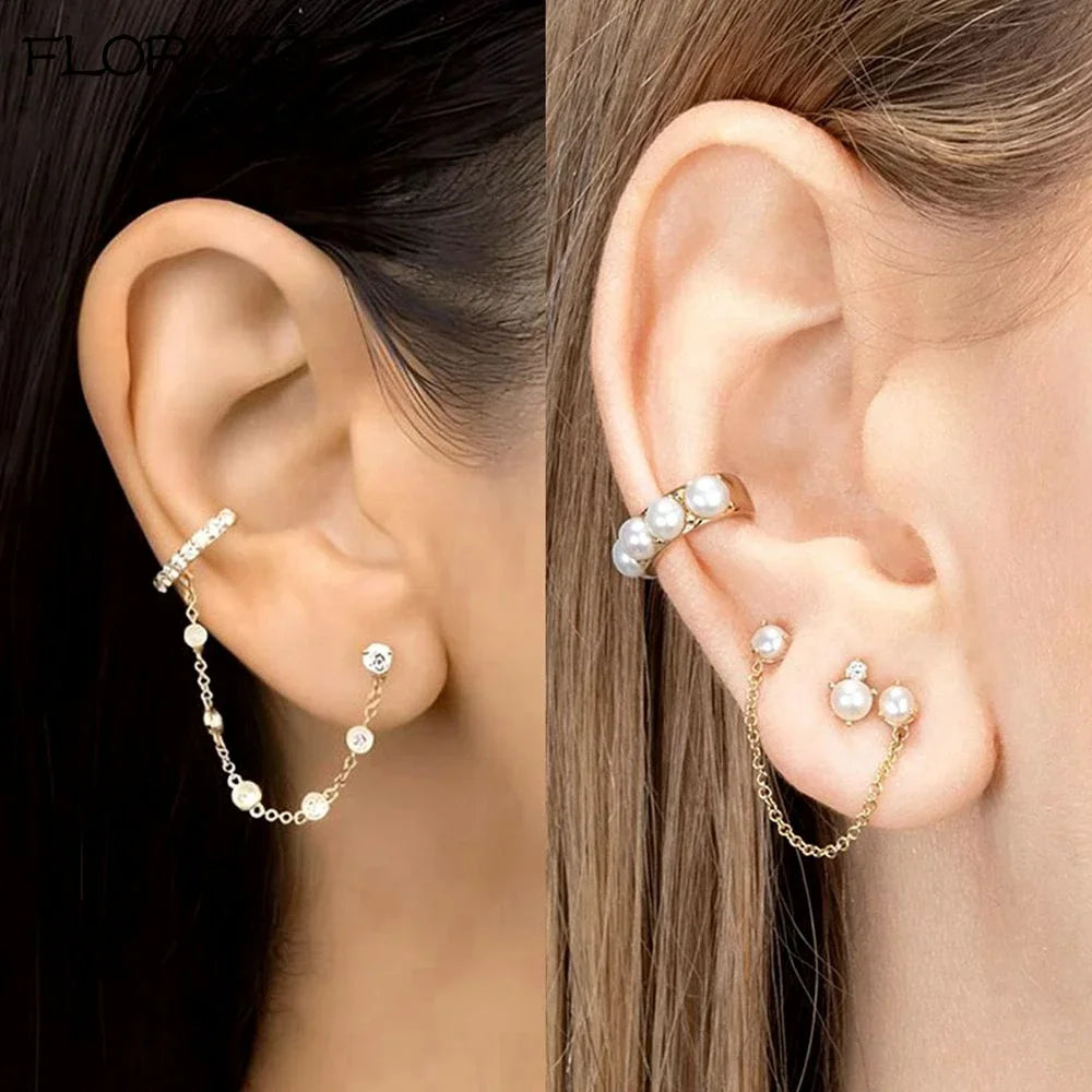 Boucle d'oreille créole avec chaîne et strass