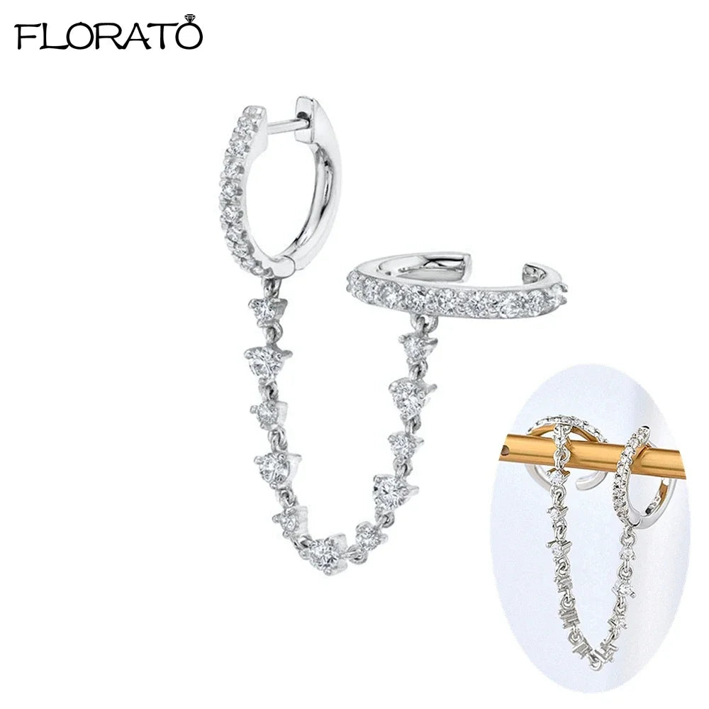 Boucle d'oreille créole avec chaîne et strass