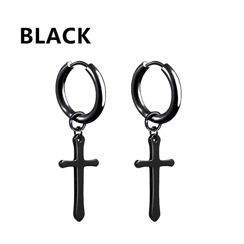boucle d'oreille créole pendentif croix homme